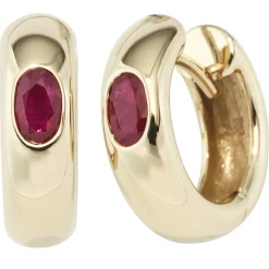 Ohrschmuck Creolen 5mm Klappcreolen Rubine & 585 Gold Gelbgold Damen