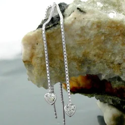 Ohrschmuck Durchzieher Hänger Herz mit Zirkonia 925 Silber Damen