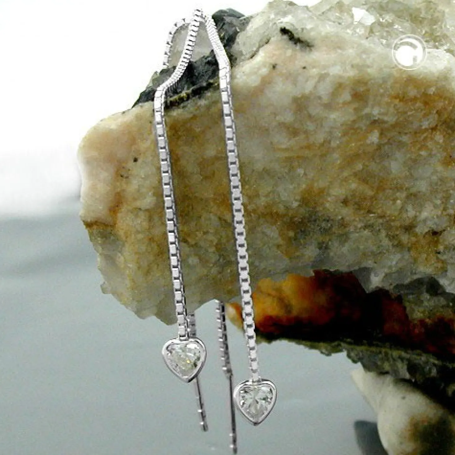 Ohrschmuck Durchzieher Hänger Herz mit Zirkonia 925 Silber Damen