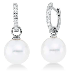 Ohrschmuck Ohrhänger aus 750 Weißgold 2 Südsee-Perlen 9,5mm weiß mit Brillanten