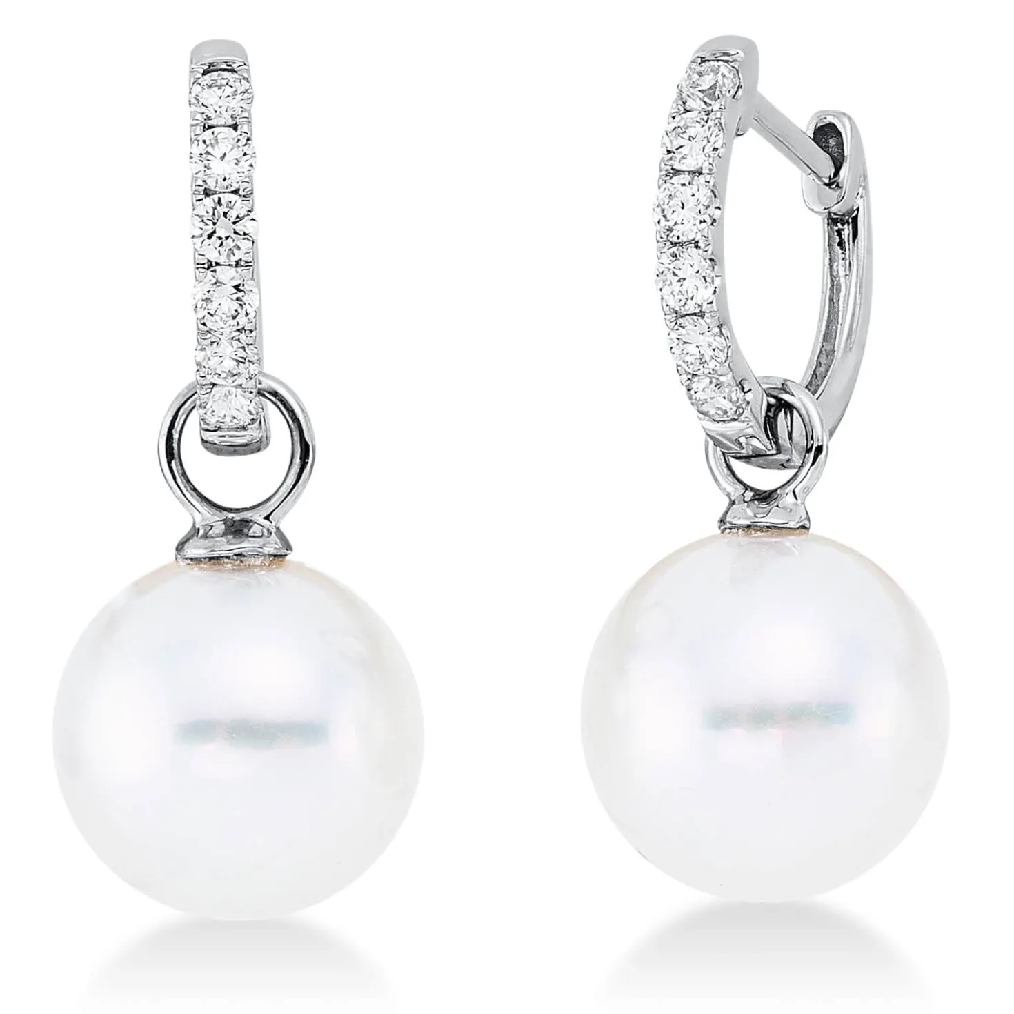 Ohrschmuck Ohrhänger aus 750 Weißgold 2 Südsee-Perlen 9,5mm weiß mit Brillanten