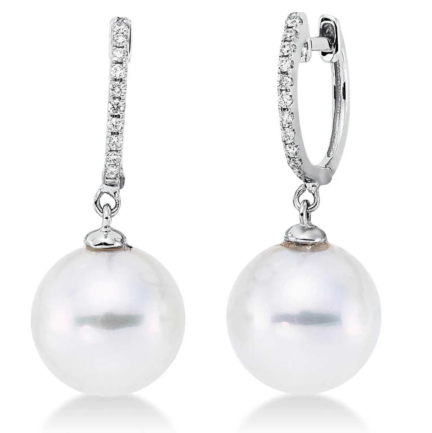 Ohrschmuck Ohrhänger aus 750 Weißgold 2 Südsee-Perlen 9,5mm weiß mit Brillanten