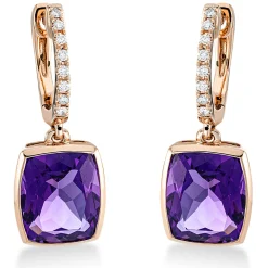 Ohrschmuck Ohrhänger 750 Rotgold 2 Amethyste 6,5ct lila 16 Brillanten 0,1ct TW-SI