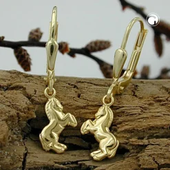 Ohrschmuck Ohrhänger 25x7mm Ohrringe Brisur Pferd 375 Gelbgold Kinderschmuck