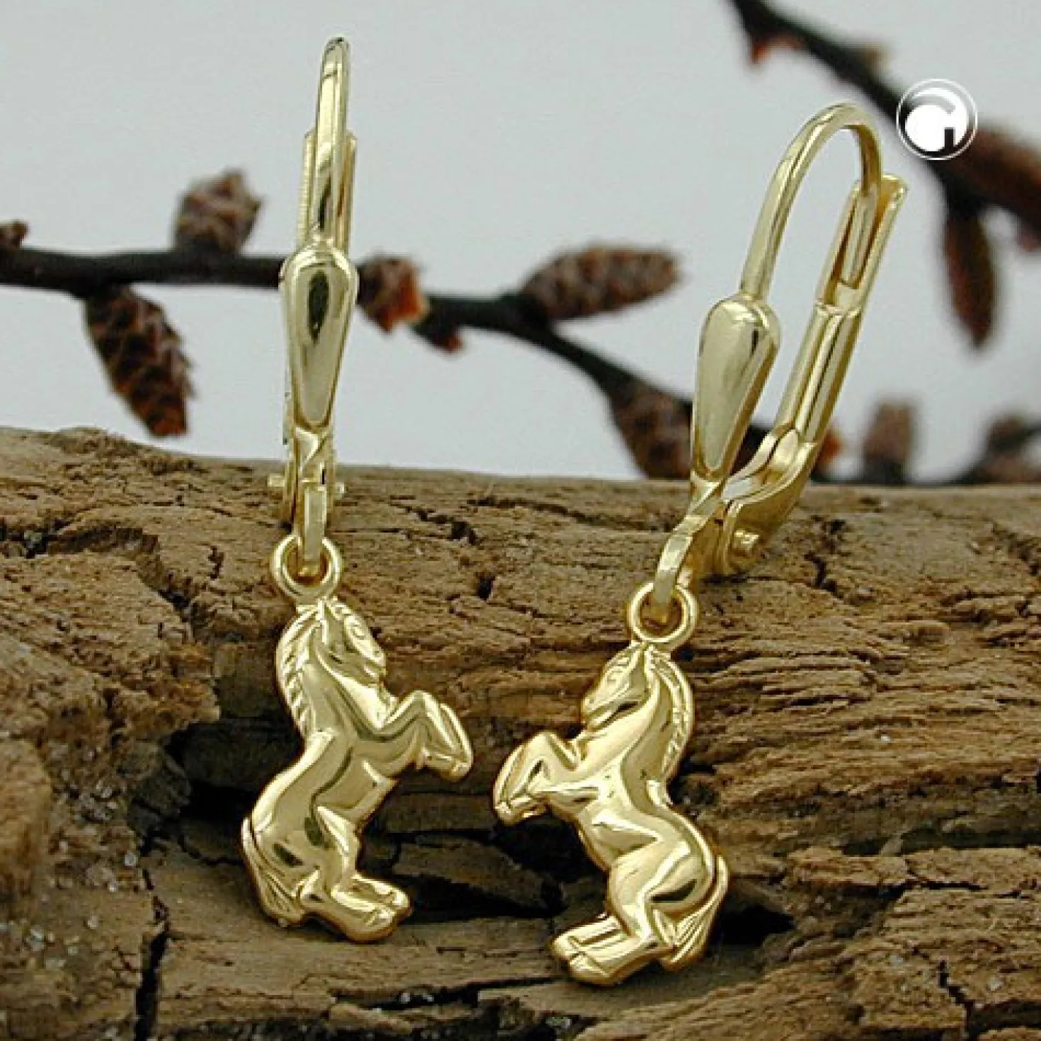 Ohrschmuck Ohrhänger 25x7mm Ohrringe Brisur Pferd 375 Gelbgold Kinderschmuck