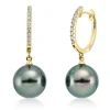 Ohrschmuck Ohrringe aus 750 Gelbgold 2 Tahiti-Perlen 9,5mm dunkel mit Brillanten