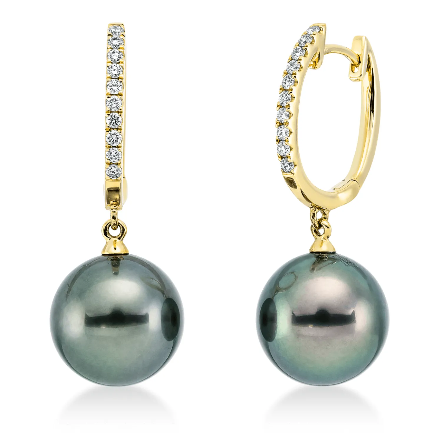 Ohrschmuck Ohrringe aus 750 Gelbgold 2 Tahiti-Perlen 9,5mm dunkel mit Brillanten