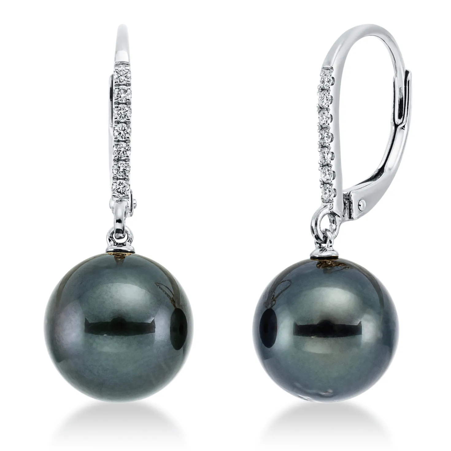 Ohrschmuck Ohrringe aus 750 Weißgold 2 Tahiti-Perlen 10mm dunkel mit Brillanten