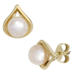 Ohrschmuck Ohrstecker aus 585 Gold Gelbgold, mit Süßwasser-Perlen