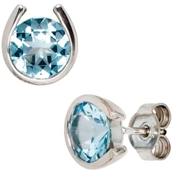 Ohrschmuck Ohrstecker aus 585 Weißgold, mit Blautopas Topas hellblau