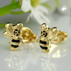 Ohrschmuck Ohrstecker für Kinder, Biene mit Gesicht, 375 Gold Gelbgold