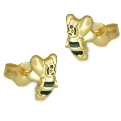 Ohrschmuck Ohrstecker für Kinder, Biene mit Gesicht, 375 Gold Gelbgold