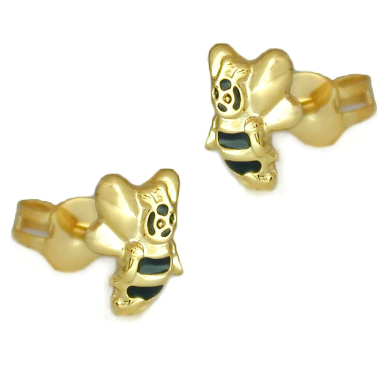 Ohrschmuck Ohrstecker für Kinder, Biene mit Gesicht, 375 Gold Gelbgold