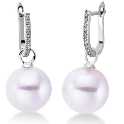 Ohrschmuck 750 Weißgold 2 Süßwasser-Perlen 11mm weiß 24 Brillanten 0,12ct W-SI