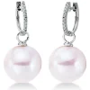 Ohrschmuck 750 Weißgold 2 Süßwasser-Perlen 12mm weiß 20 Brillanten 0,06ct W-SI