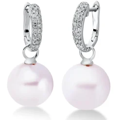 Ohrschmuck 750 Weißgold 2 Süßwasser-Perlen 11mm weiß 44 Brillanten 0,21ct W-SI