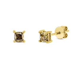 Ohrstecker aus 750 Gelbgold 2 Diamanten Kissen-Schliff 0,56ct braun 4,4x4,3mm