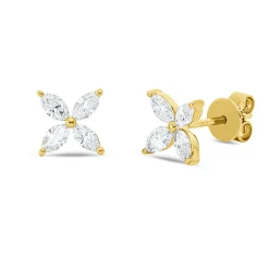 Ohrstecker aus 585 Gelbgold 8 Diamanten Navette-Schliff 0,7ct W-SI 17,2x17,2mm