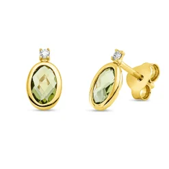 Ohrstecker aus 750 Gelbgold 2 Peridote 0,86ct 2 Brillanten 0,03ct TW-SI 9x5,2mm