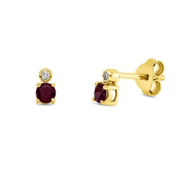 Ohrstecker aus 750 Gelbgold 2 Rubine 0,22ct rot 2 Brillanten 0,02ct TW-SI 5x2,8mm