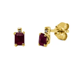 Ohrstecker aus 750 Gelbgold 2 Rubine 0,52ct rot 2 Diamanten 0,01ct TW-SI 6,2x3,2mm