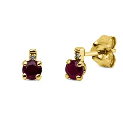 Ohrstecker aus 750 Gelbgold 2 Rubine 0,43ct rot 2 Diamanten 0,01ct TW-SI 5,5x3,5mm