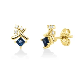 Ohrstecker aus 585 Gelbgold 2 Saphire 0,46ct blau 6 Brillanten 0,07ct W-SI/PI