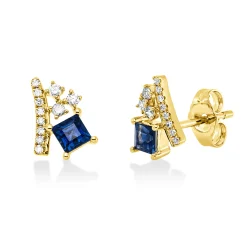 Ohrstecker aus 585 Gelbgold 2 Saphire 0,49ct blau 22 Brillanten 0,12ct W-SI/PI