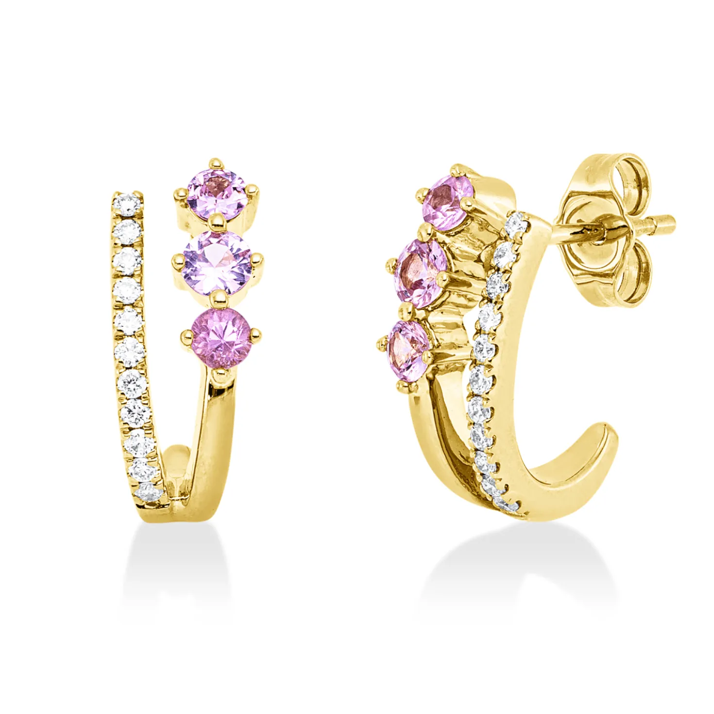 Ohrstecker aus 585 Gelbgold 6 Saphire 0,62ct pink 22 Brillanten 0,16ct W-SI/PI