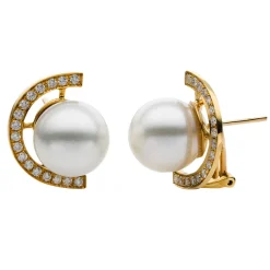 Ohrstecker aus 750 Gelbgold 2 Südsee-Perlen 12,5mm 34 Brillanten 0,65ct W-SI