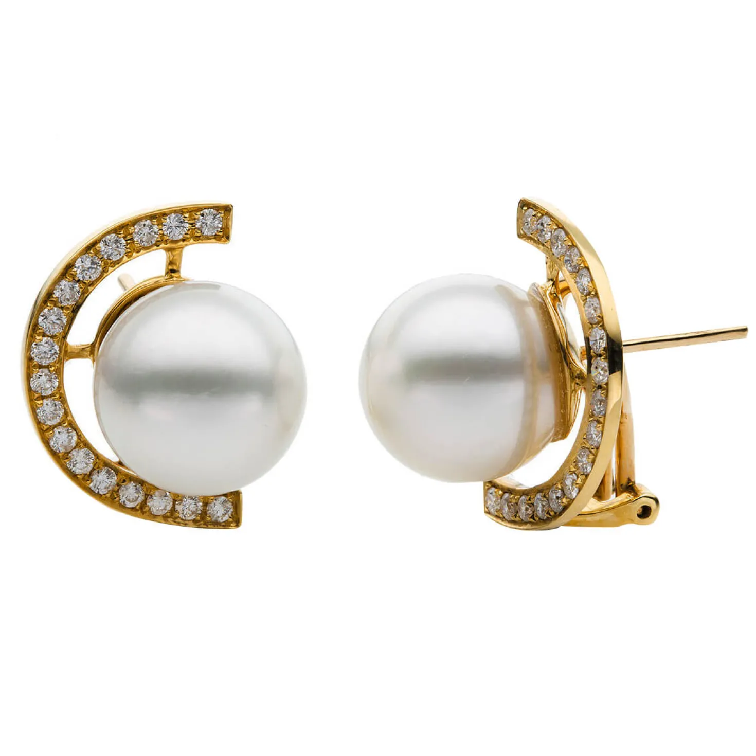 Ohrstecker aus 750 Gelbgold 2 Südsee-Perlen 12,5mm 34 Brillanten 0,65ct W-SI
