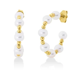Ohrstecker aus 750 Gelbgold 14 Süßwasser-Perlen 4mm weiß 22,4x24,2mm