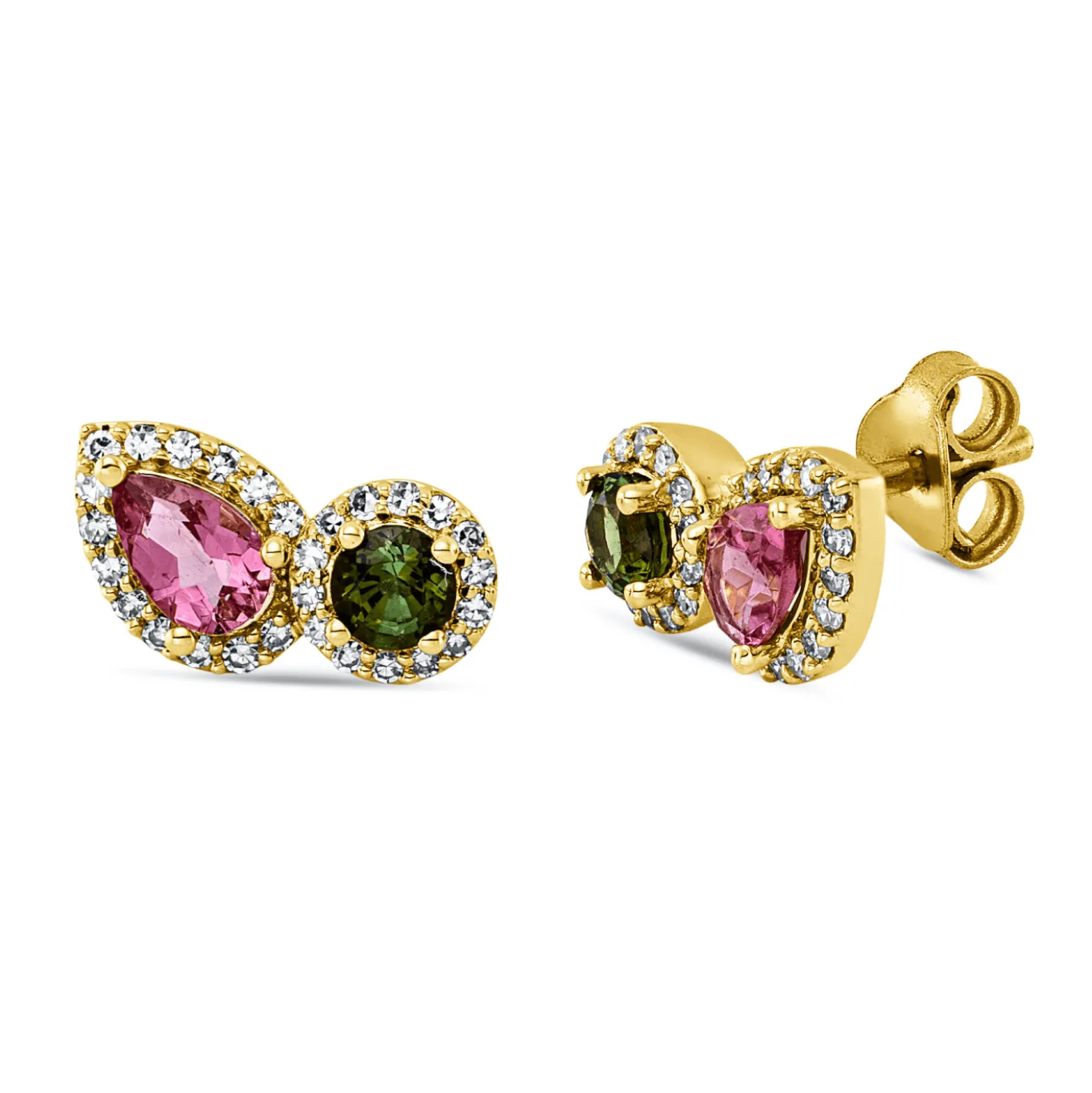 Ohrstecker aus 750 Gelbgold 4 Turmaline 0,89ct pink 56 Diamanten 0,19ct TW-SI