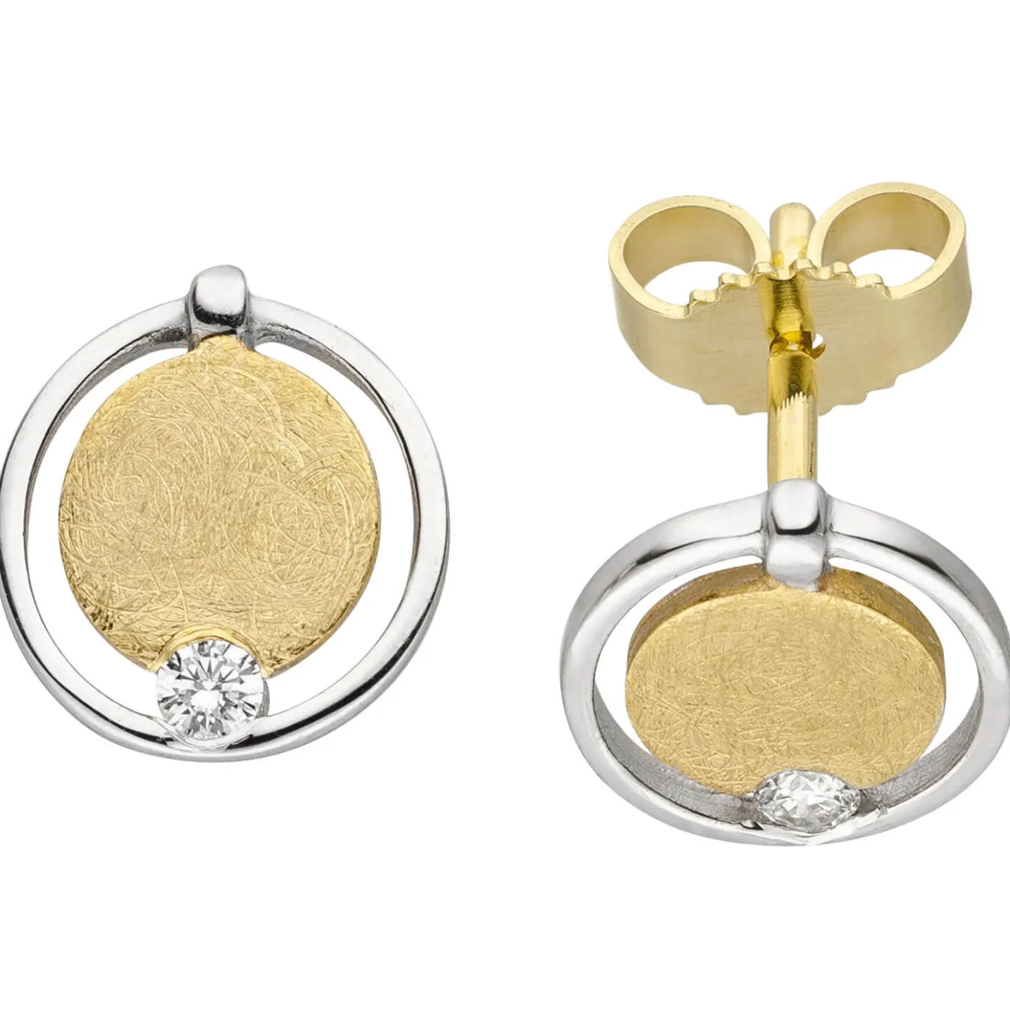 Ohrstecker aus 585 Gold Gelbgold bicolor eismatt mit 2 Brillanten 0,06 ct.