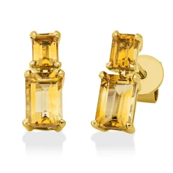 Ohrstecker aus 750 Gold Gelbgold 4 Citrine 1,57ct 11,5x4,8mm 4er-Krappe