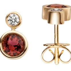 Ohrstecker aus 585 Gold Gelbgold mit Rubellit & Diamanten 0,14 Ct