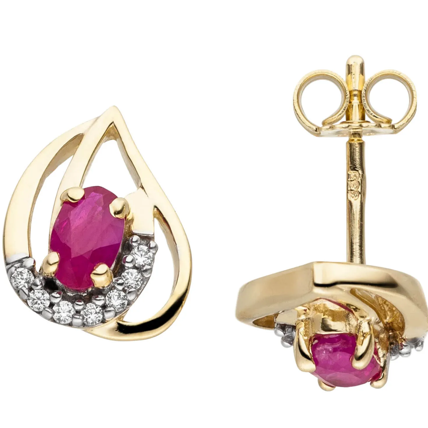 Ohrstecker aus 333 Gold Gelbgold mit Rubin rot & 14 Zirkonia Ohrringe Ohrschmuck