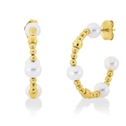 Ohrstecker aus 750 Gold Gelbgold 8 Süßwasser-Perlen 4mm weiß 23x25,4mm