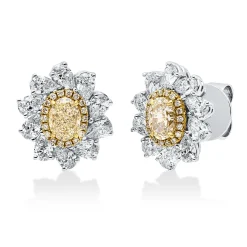 Ohrstecker aus 750 Gold gelb/weiß 58 Diamanten 3,19ct gelb 14,6x12,5mm