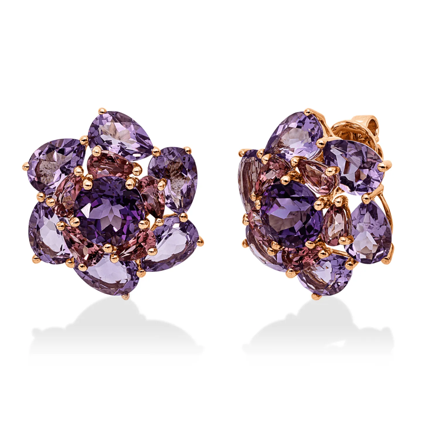 Ohrstecker aus 750 Gold Rotgold 24 Amethyste 12,4ct pink 19x17,7mm