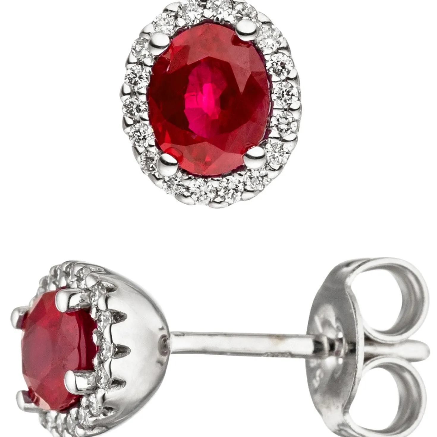 Ohrstecker aus 585 Gold Weißgold mit Rubin & 36 Diamanten 0.14Ct Brillanten