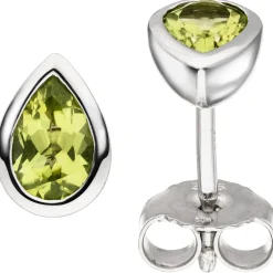 Ohrstecker aus 585 Gold Weißgold 2 Peridote grün Ohrringe Tropfen