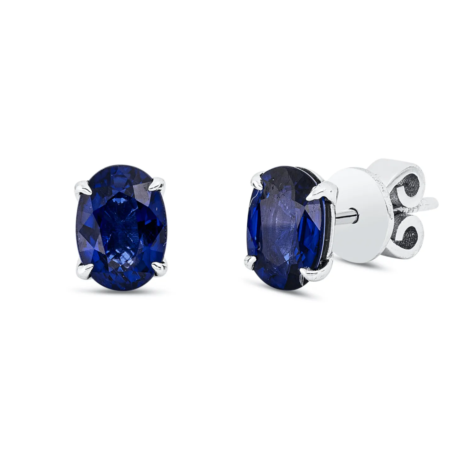 Ohrstecker aus 750 Gold Weißgold 2 Saphire 2,1ct blau 7x5mm 4er-Krappe