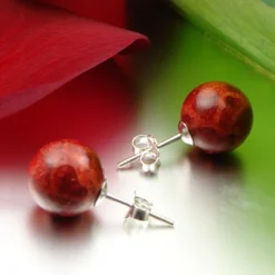 Ohrstecker aus Koralle Schaumkoralle Ø8mm 925 Silber Ohrschmuck Kugel rot-braun