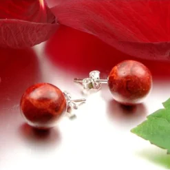 Ohrstecker aus Koralle Schaumkoralle Ø8mm 925 Silber Ohrschmuck Kugel rot-braun