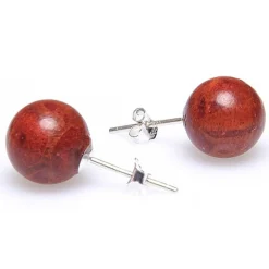 Ohrstecker aus Koralle Schaumkoralle Ø8mm 925 Silber Ohrschmuck Kugel rot-braun
