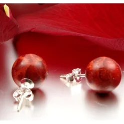 Ohrstecker aus Koralle Schaumkoralle Ø10mm 925 Silber Ohrschmuck Kugel rot-braun