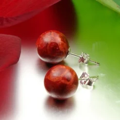 Ohrstecker aus Koralle Schaumkoralle Ø10mm 925 Silber Ohrschmuck Kugel rot-braun