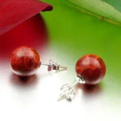 Ohrstecker aus Koralle Schaumkoralle Ø12mm 925 Silber Ohrschmuck Kugel rot-braun