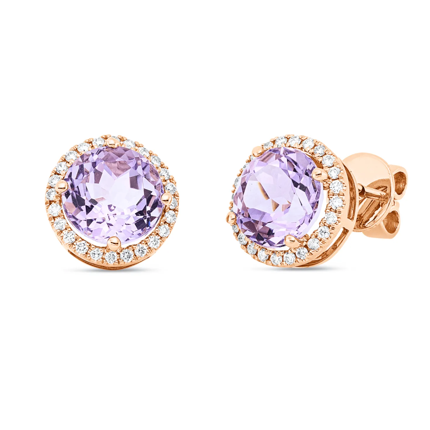 Ohrstecker aus 750 Rotgold 2 Amethyste 4ct pink 48 Brillanten 0,26ct TW-SI Ø10,2mm